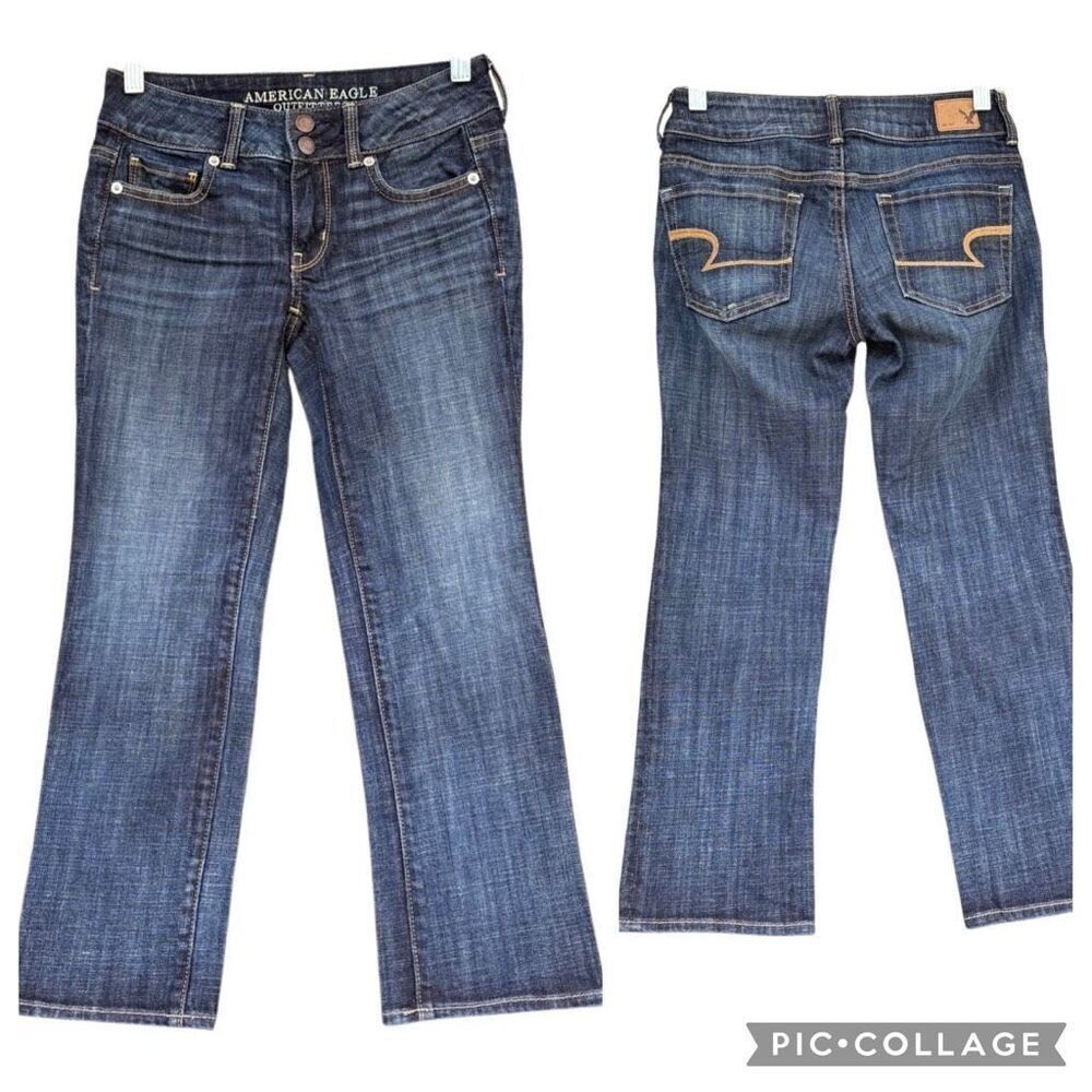 AEO Artist Crop Blue Jeans Women’s Size 00 Mid Wash Mid Rise Stretch 5 Pockets